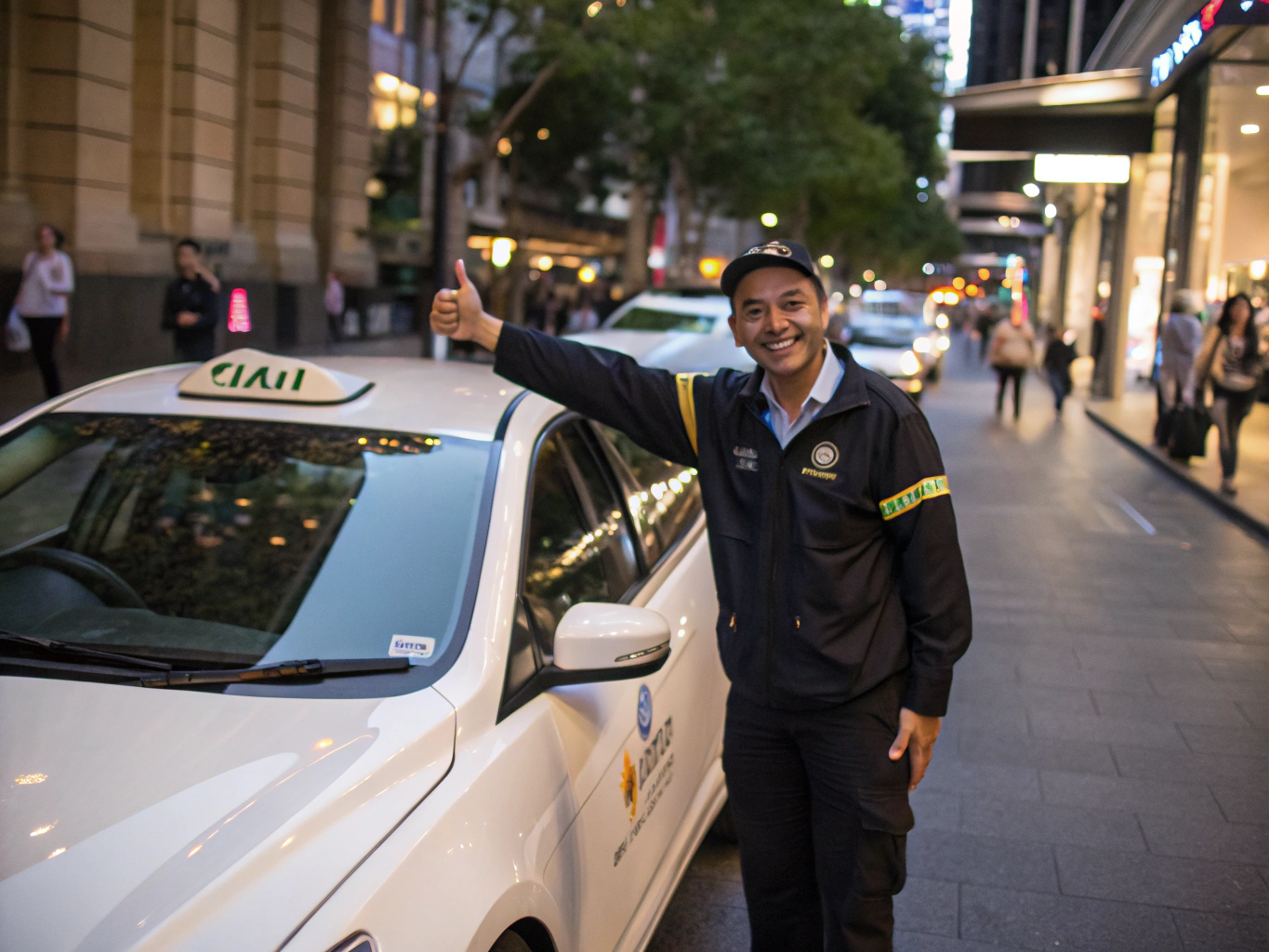 Vave Mai taxi driver smiling in a sunlit Samoan street